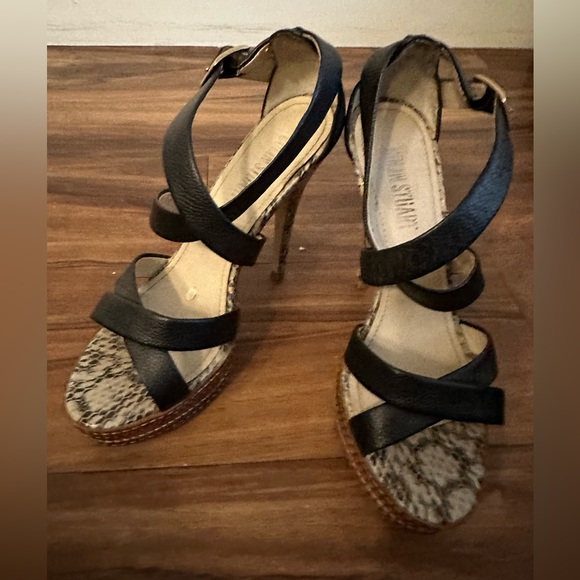 Colin Stuart Stacked Leather Faux Snakeskin High Heel Pumps Size 7 - Picture 7 of 9